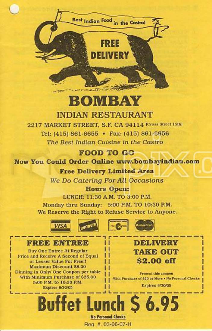 Bombay India - San Francisco, CA menu_pic