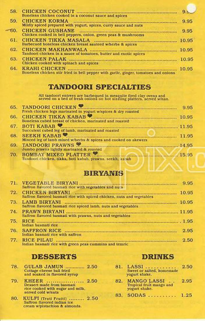 Bombay India - San Francisco, CA menu_pic