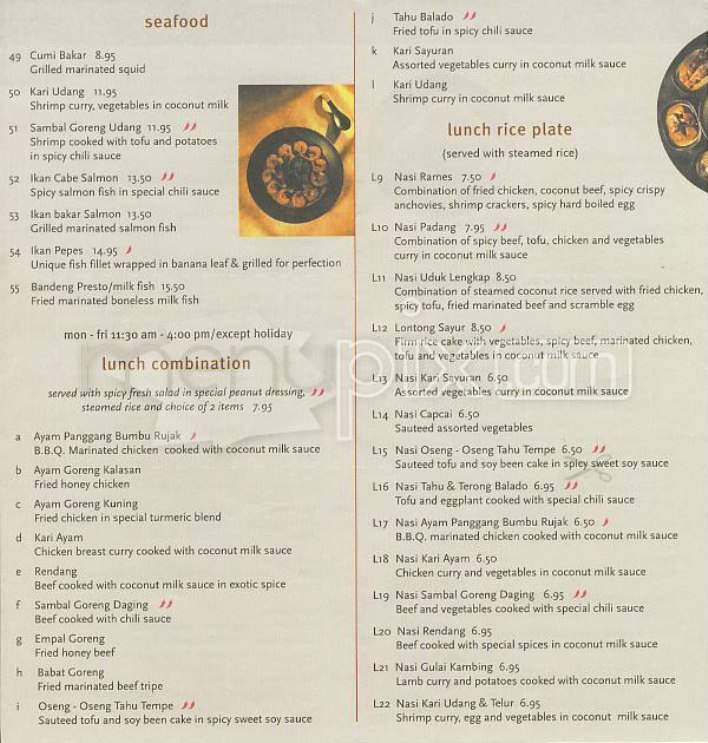 Borobudur Restaurant - San Francisco, CA menu_pic