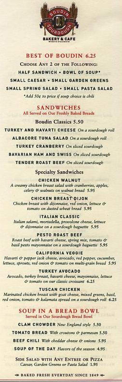 Boudin - San Francisco, CA menu_pic