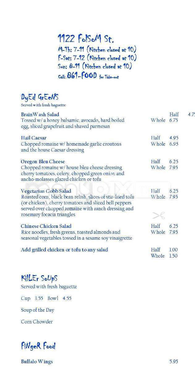 Brain Wash Cafe & Laundromat - San Francisco, CA menu_pic