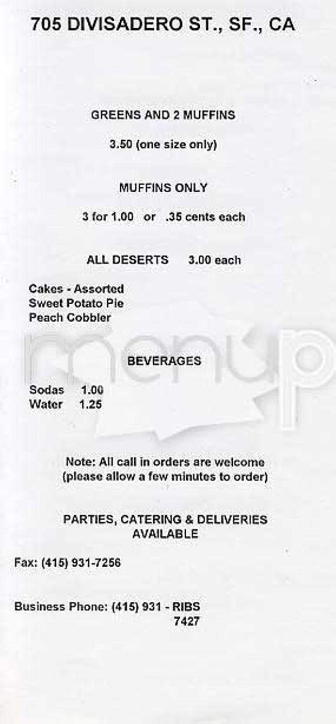 Brother-In-Law's Bar-B-Que - San Francisco, CA menu_pic