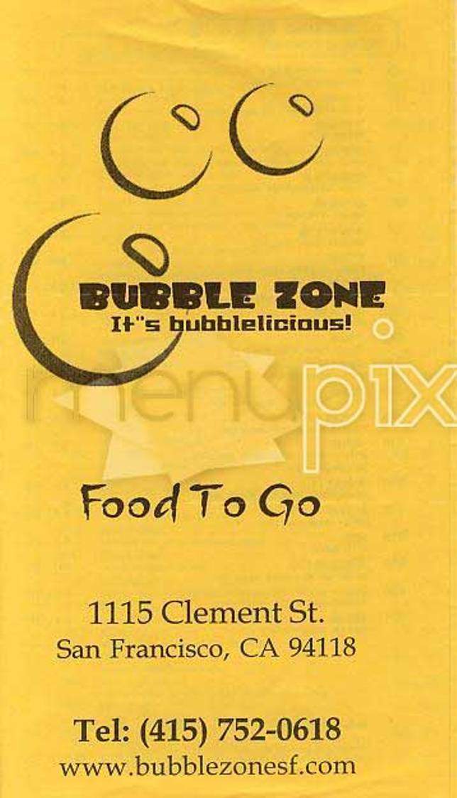 Bubble Zone - San Francisco, CA menu_pic
