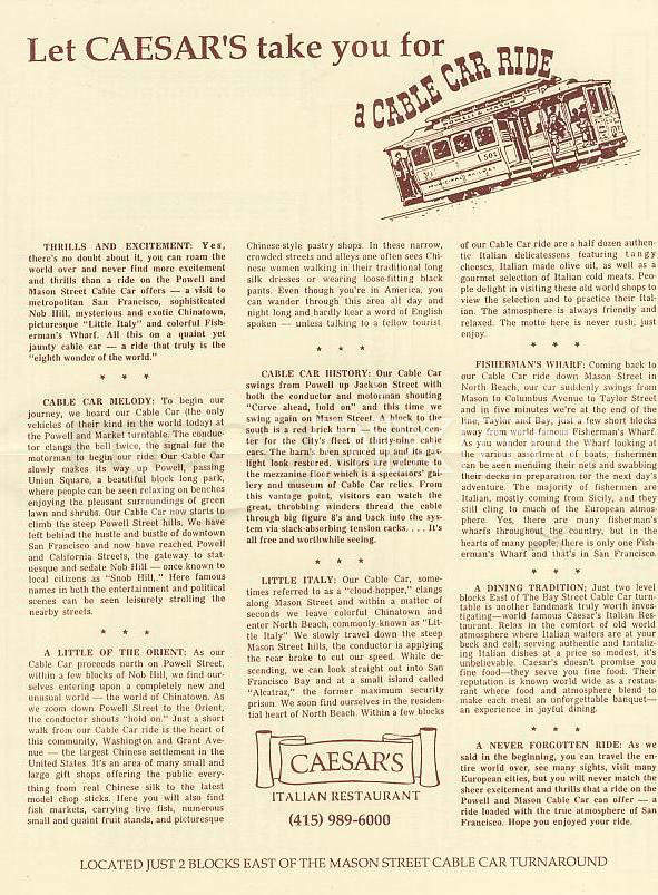 Caesar's Italian Restaurant - San Francisco, CA menu_pic