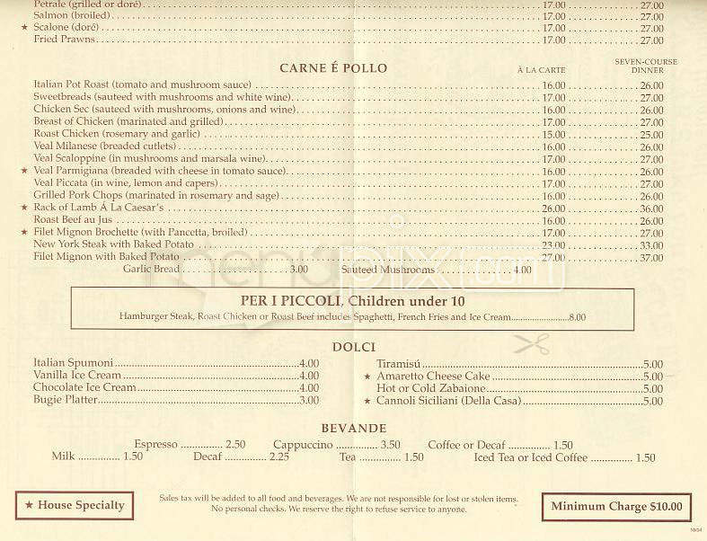 Caesar's Italian Restaurant - San Francisco, CA menu_pic