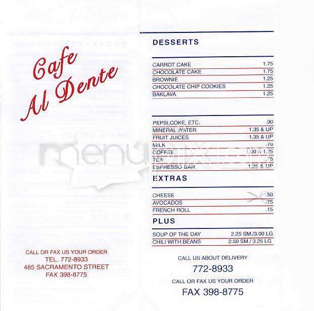 Cafe Al Dente - San Francisco, CA menu_pic