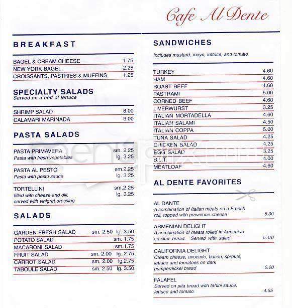 Cafe Al Dente - San Francisco, CA menu_pic