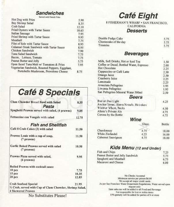 Cafe Eight - San Francisco, CA menu_pic