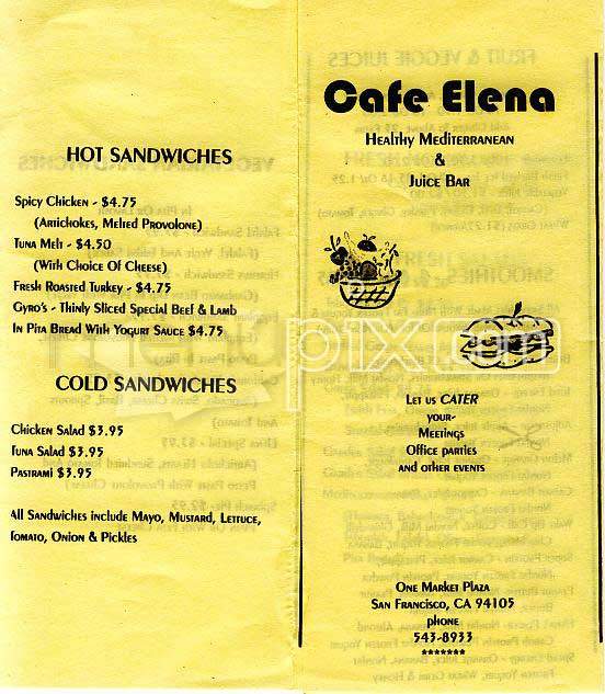 Cafe Elena - San Francisco, CA menu_pic