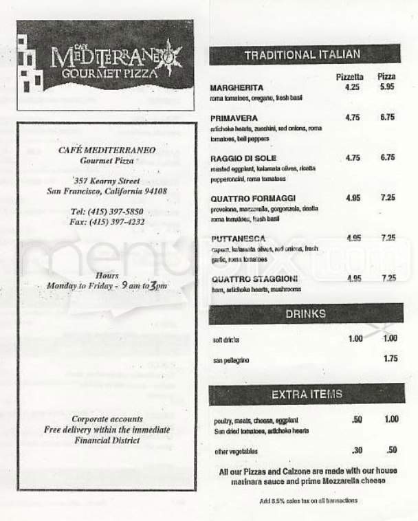Cafe Mediterraneo - San Francisco, CA menu_pic