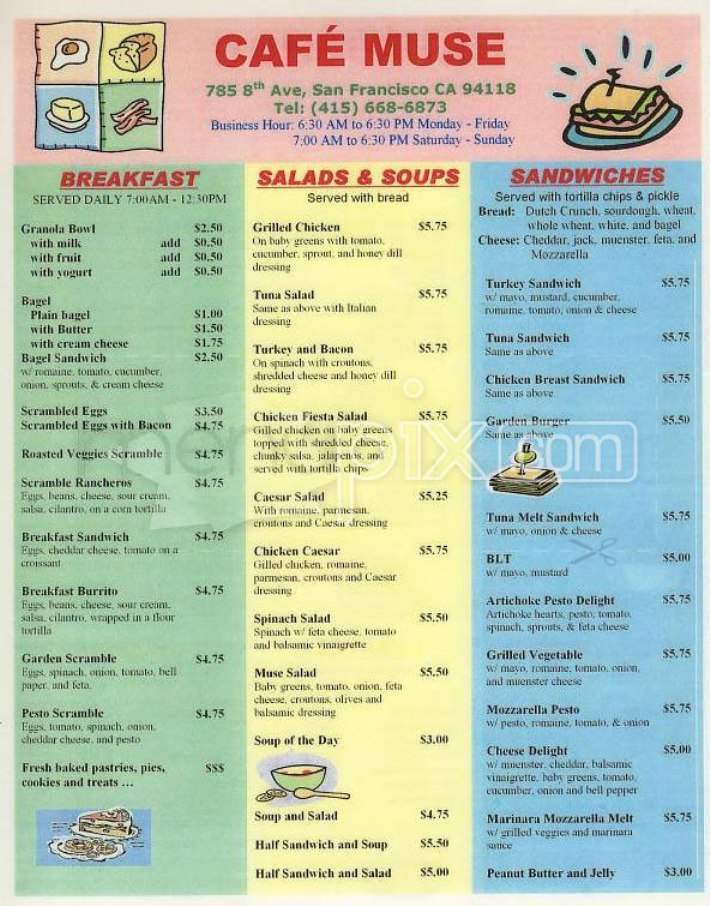Cafe Muse - San Francisco, CA menu_pic