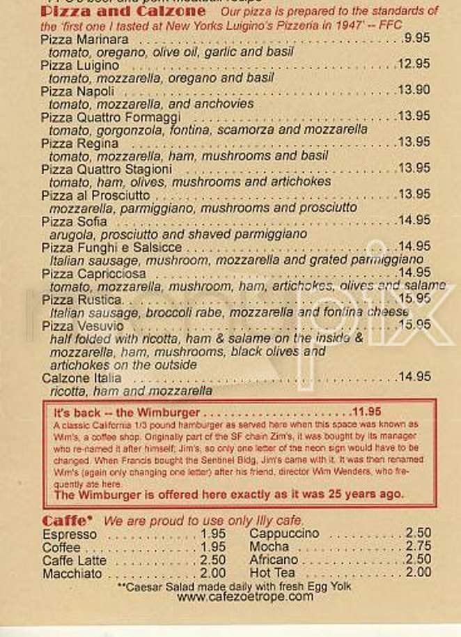 Cafe Zoetrope - San Francisco, CA menu_pic