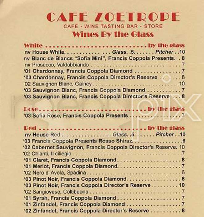 Cafe Zoetrope - San Francisco, CA menu_pic