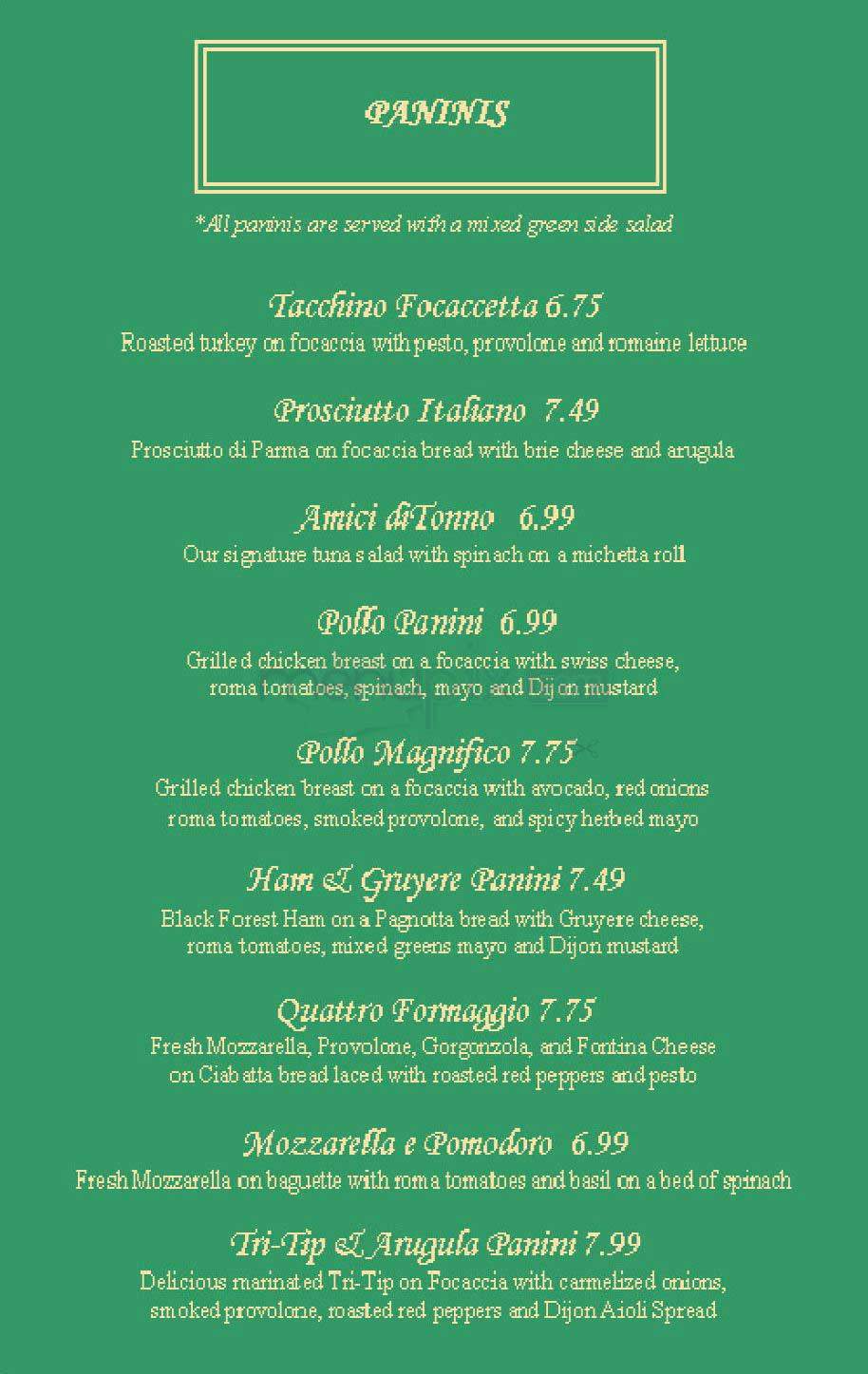 Cafe Amici - San Francisco, CA menu_pic