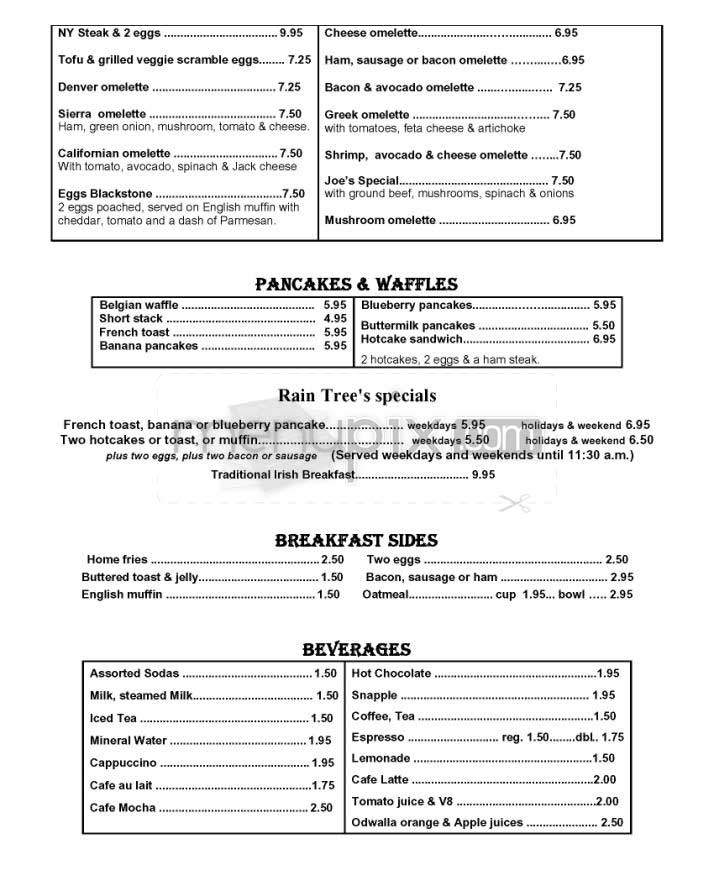 Cafe Rain Tree - San Francisco, CA menu_pic