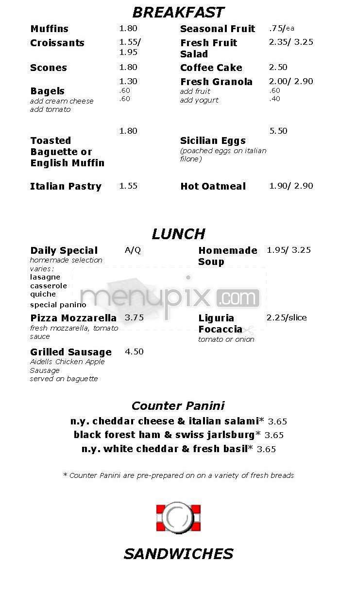 Caffe Centro - San Francisco, CA menu_pic