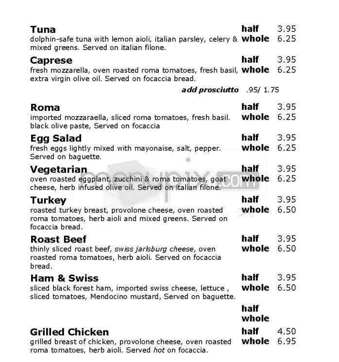 Caffe Centro - San Francisco, CA menu_pic