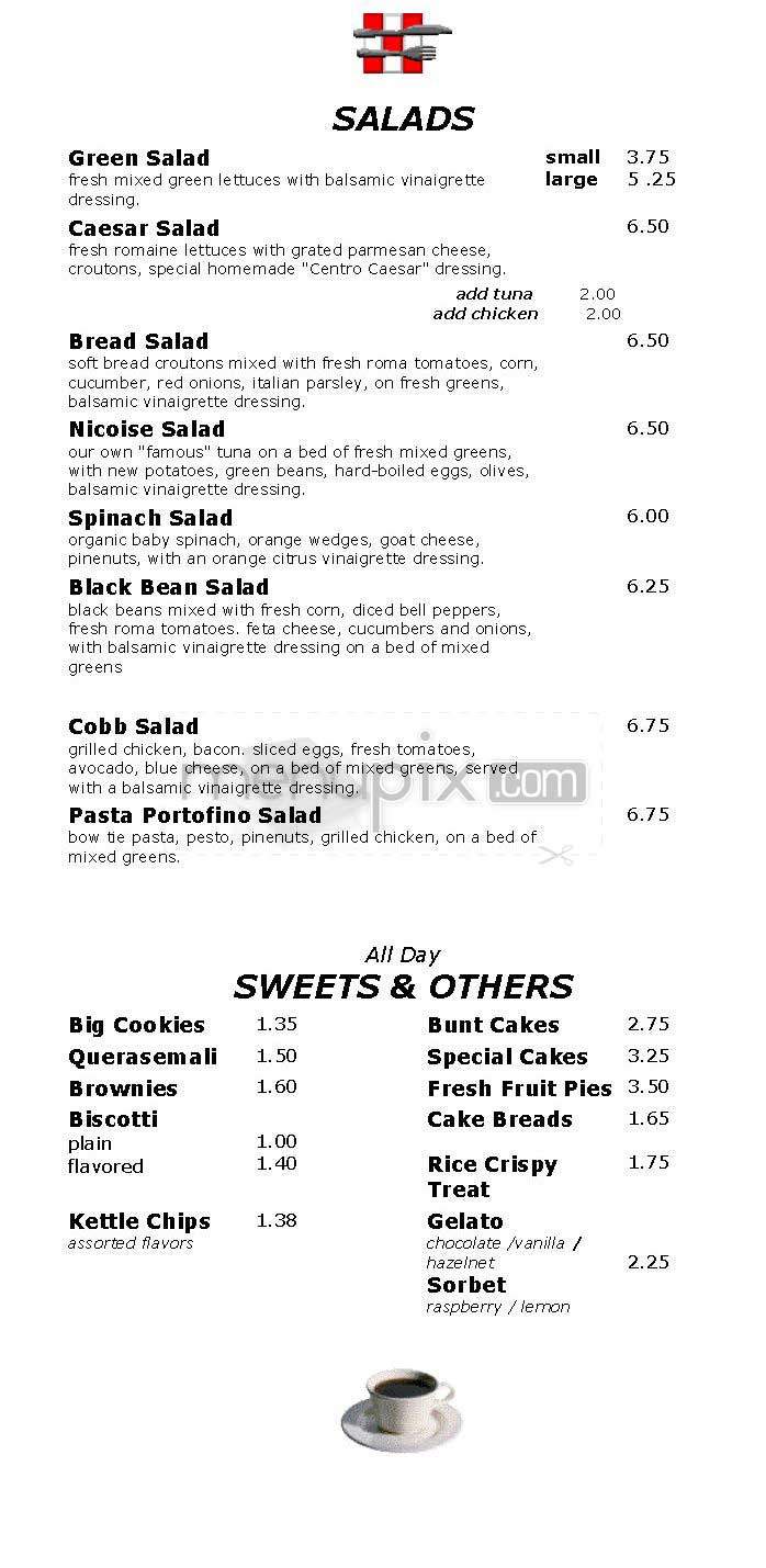 Caffe Centro - San Francisco, CA menu_pic