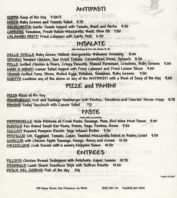 Caffe Delle Stelle - San Francisco, CA menu_pic