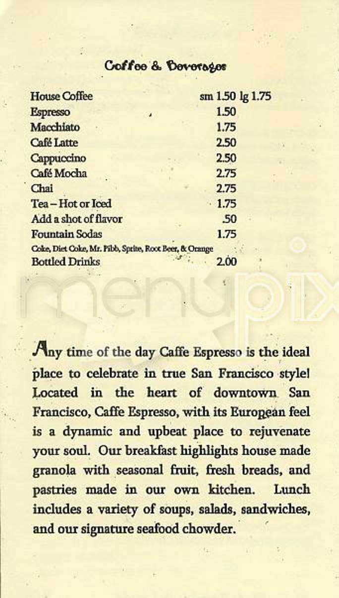 Caffe Espresso - San Francisco, CA menu_pic