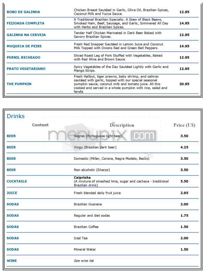 Canto Do Brasil - San Francisco, CA menu_pic