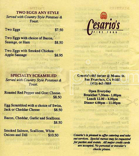 Cesario's - San Francisco, CA menu_pic