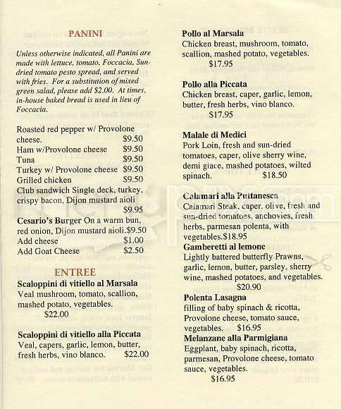 Cesario's - San Francisco, CA menu_pic