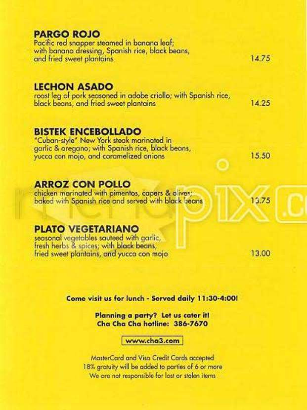 Cha Cha Cha - San Francisco, CA menu_pic