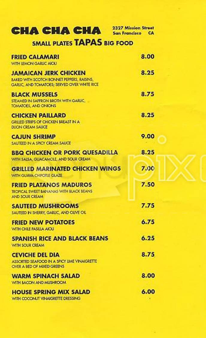 Cha Cha Cha - San Francisco, CA menu_pic