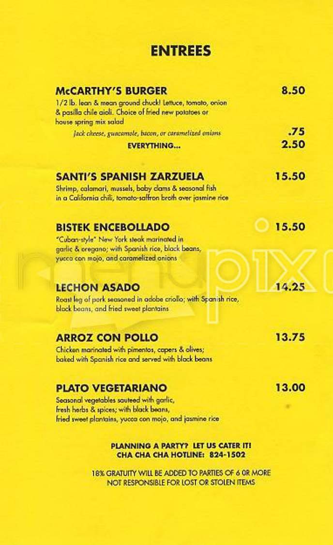 Cha Cha Cha - San Francisco, CA menu_pic