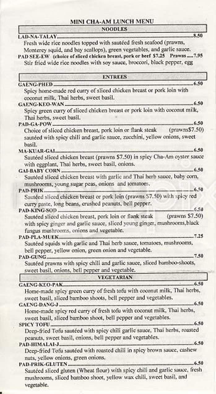 Cha Am Restaurant - San Francisco, CA menu_pic