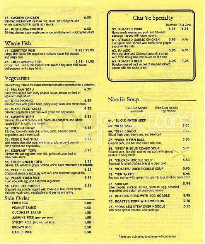 Chai Yo - San Francisco, CA menu_pic