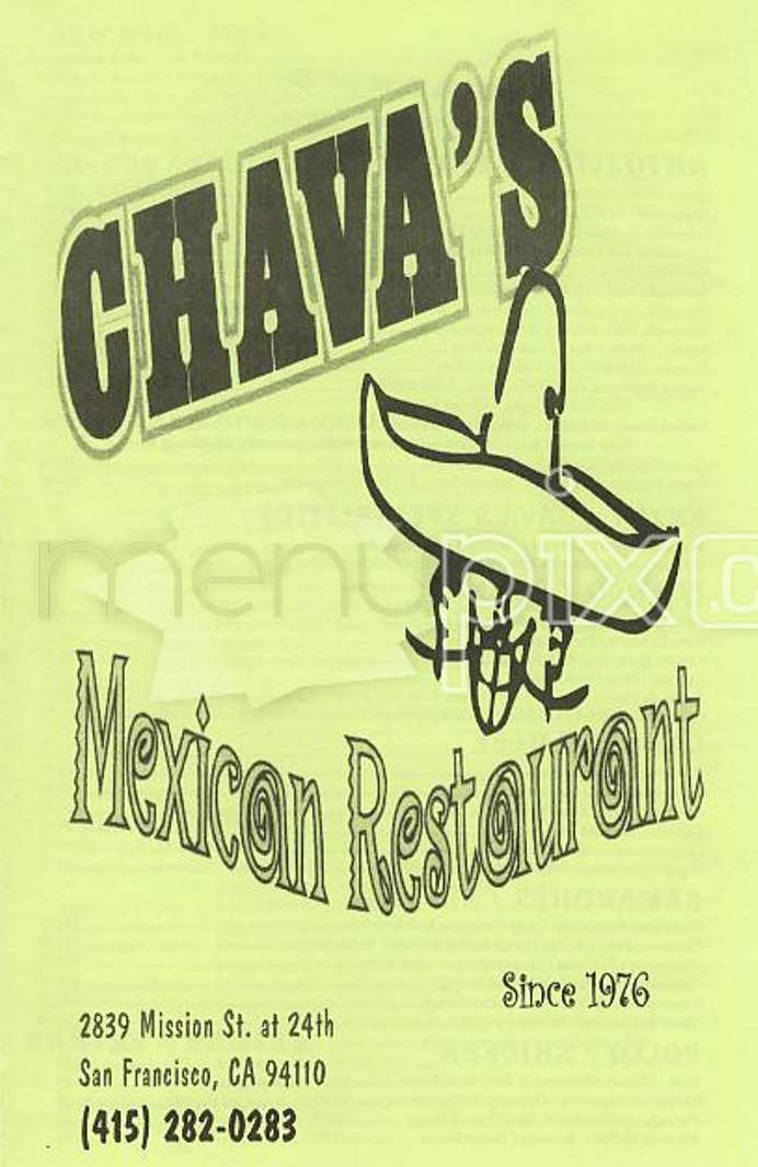 Chava's Restaurant - San Francisco, CA menu_pic