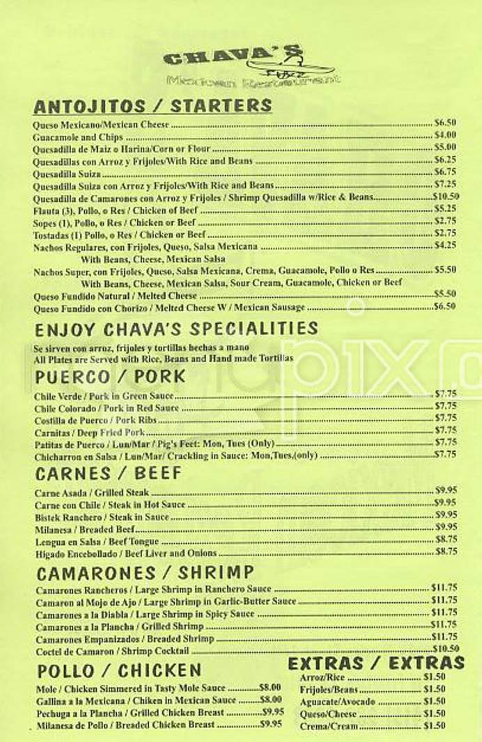 Chava's Restaurant - San Francisco, CA menu_pic