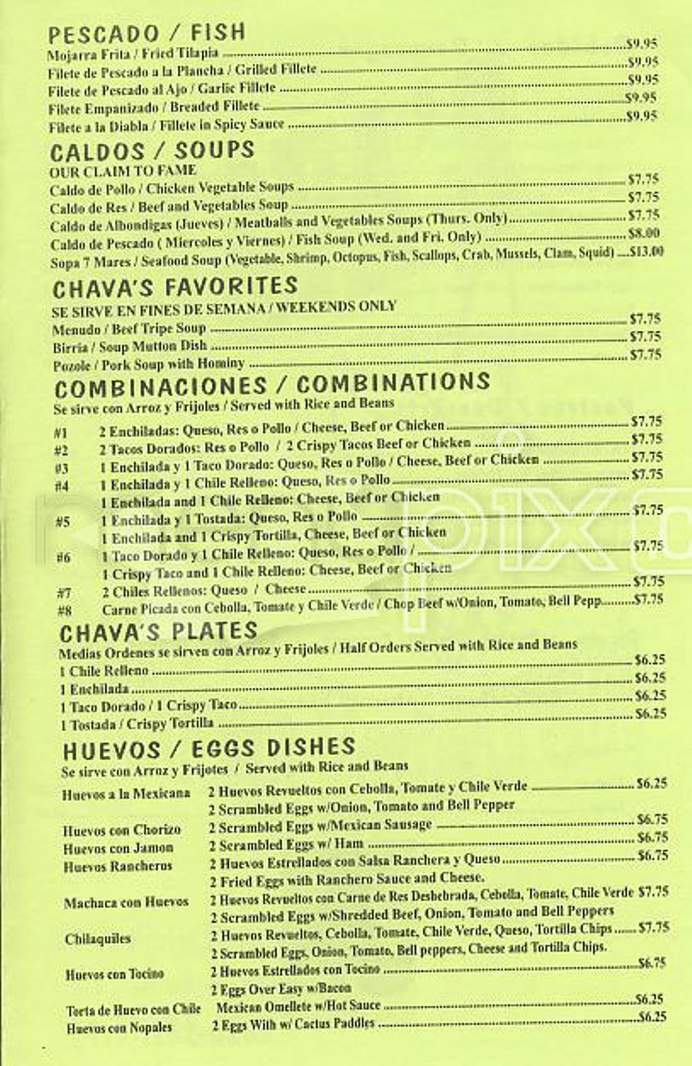 Chava's Restaurant - San Francisco, CA menu_pic