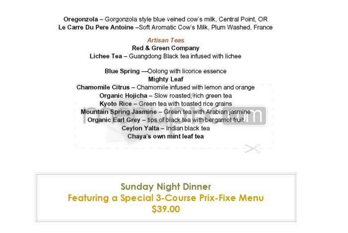 Chaya Brasserie - San Francisco, CA menu_pic
