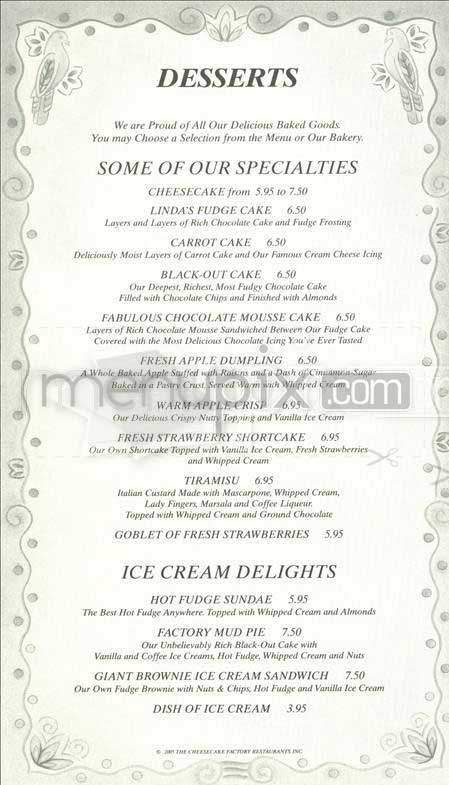 Cheesecake Factory - San Francisco, CA menu_pic