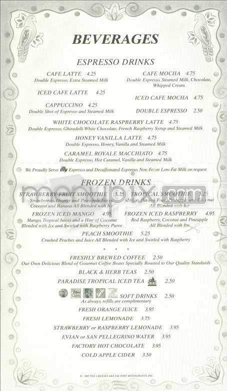 Cheesecake Factory - San Francisco, CA menu_pic