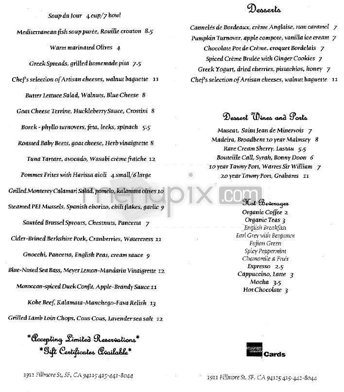 Chez Nous - San Francisco, CA menu_pic