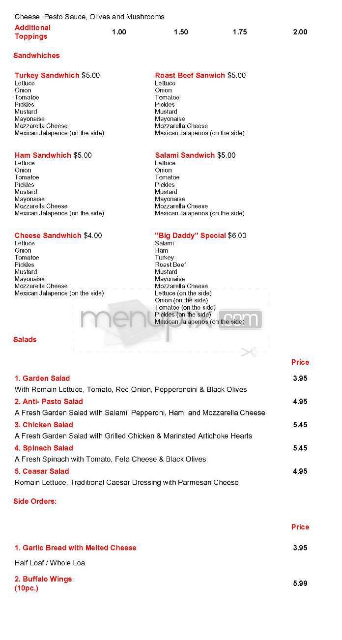 Chico's Pizza - San Francisco, CA menu_pic