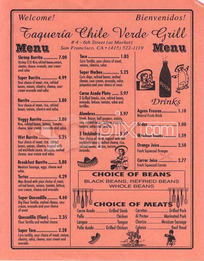 Chile Verde Grill - San Francisco, CA menu_pic