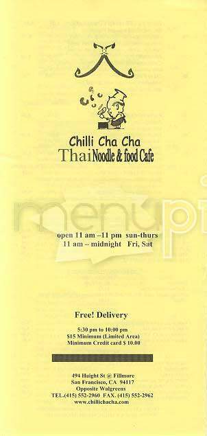 Chilli Cha Cha - San Francisco, CA menu_pic
