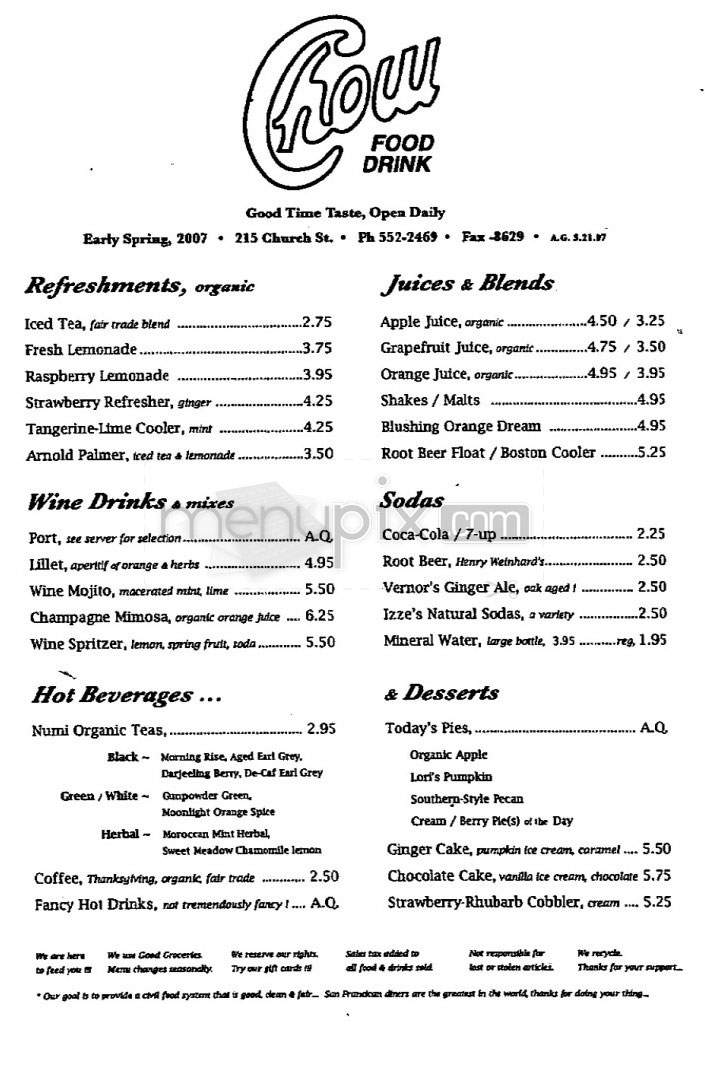Chow - San Francisco, CA menu_pic