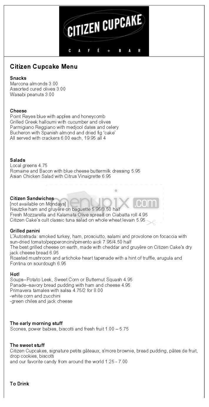 Citizen Cupcake Cafe - San Francisco, CA menu_pic