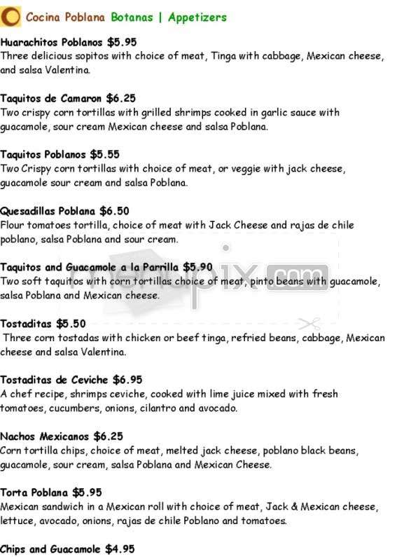 Cocina Poblana - San Francisco, CA menu_pic