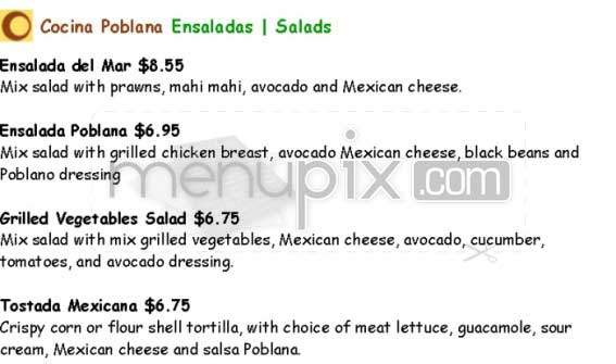 Cocina Poblana - San Francisco, CA menu_pic