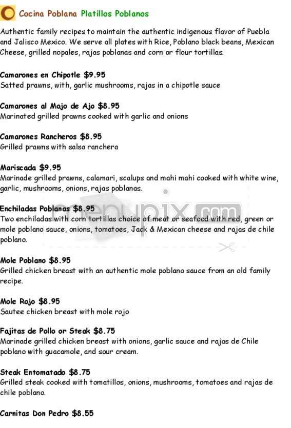Cocina Poblana - San Francisco, CA menu_pic