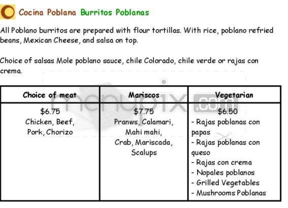Cocina Poblana - San Francisco, CA menu_pic