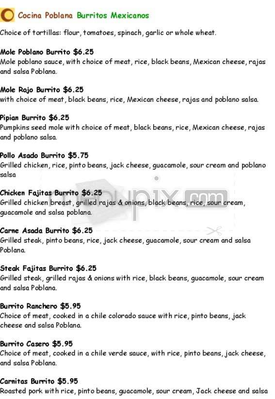 Cocina Poblana - San Francisco, CA menu_pic