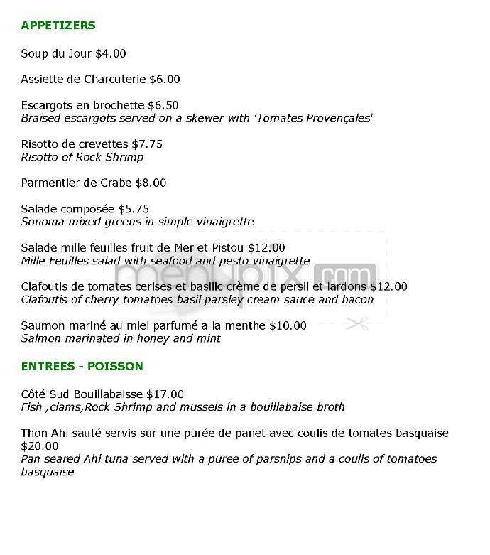 Cote Sud - San Francisco, CA menu_pic